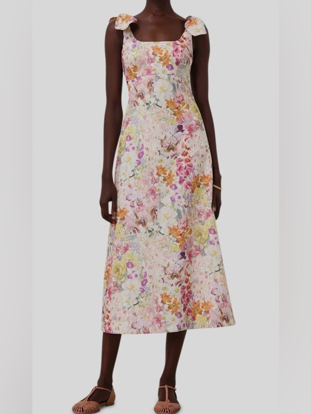 Zimmermann Pink Multi Floral Tie-Shoulder Midi Dress
